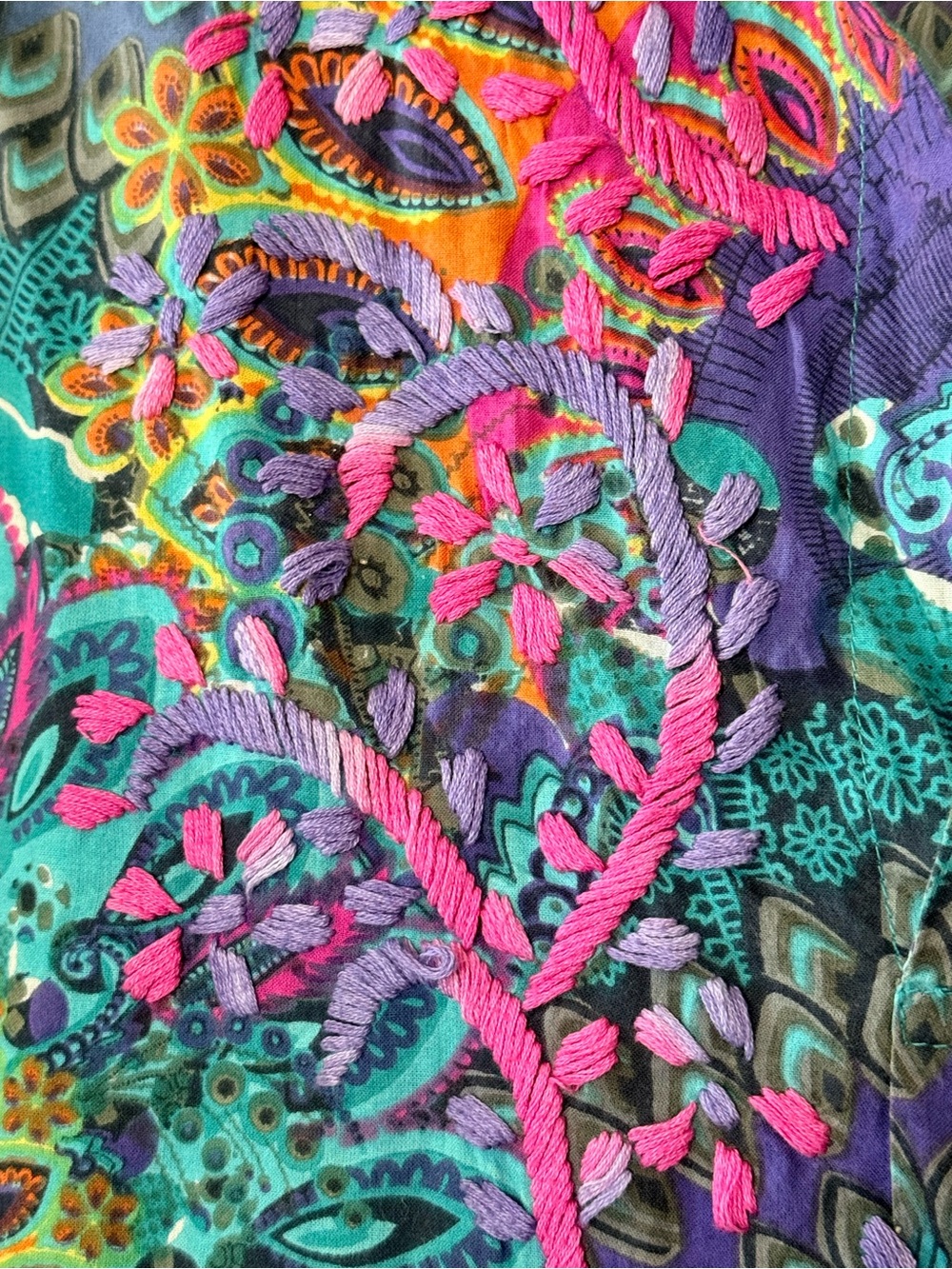ANU by Natural Vibrant Turquoise embroidered Boho tunic top with pockets - Picture 4 of 8